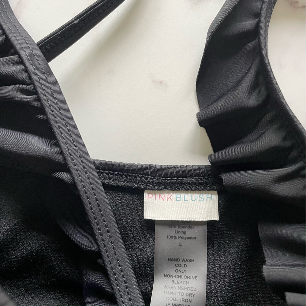 Pinkblush Black Ribbed Square Neck Ruffle Strap One Piece Maternity Swimsuit - Picture 6 of 6